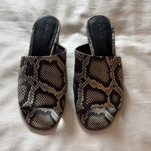Vince Snake-Print Slide Mules in Black and Cream